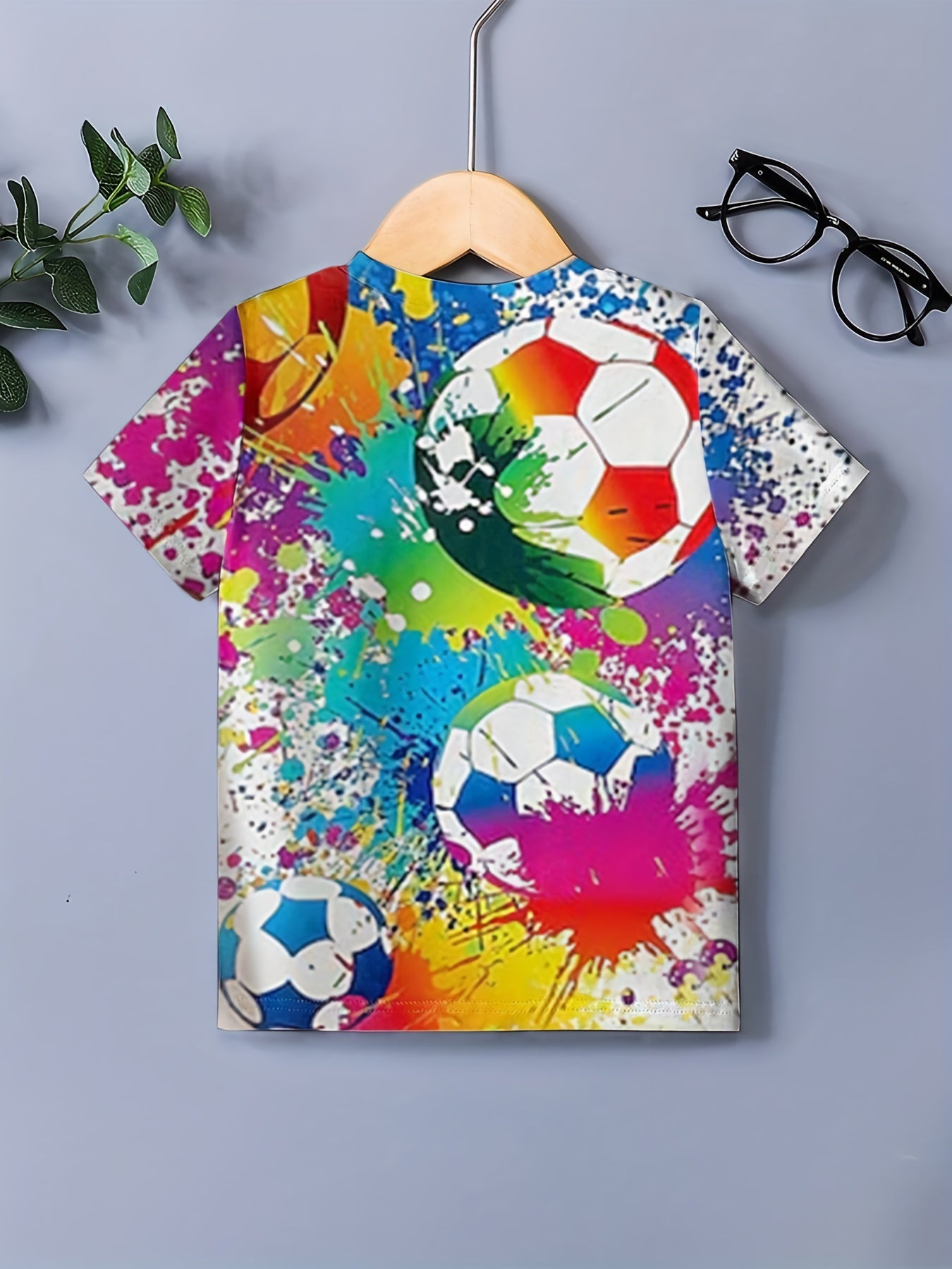 Boys Colorful Football Tee 3D Digital Print Breathable & Stretchy Casual Shirt