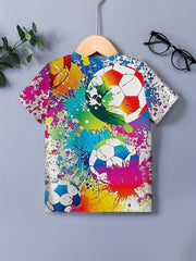 Boys Colorful Football Tee 3D Digital Print Breathable & Stretchy Casual Shirt