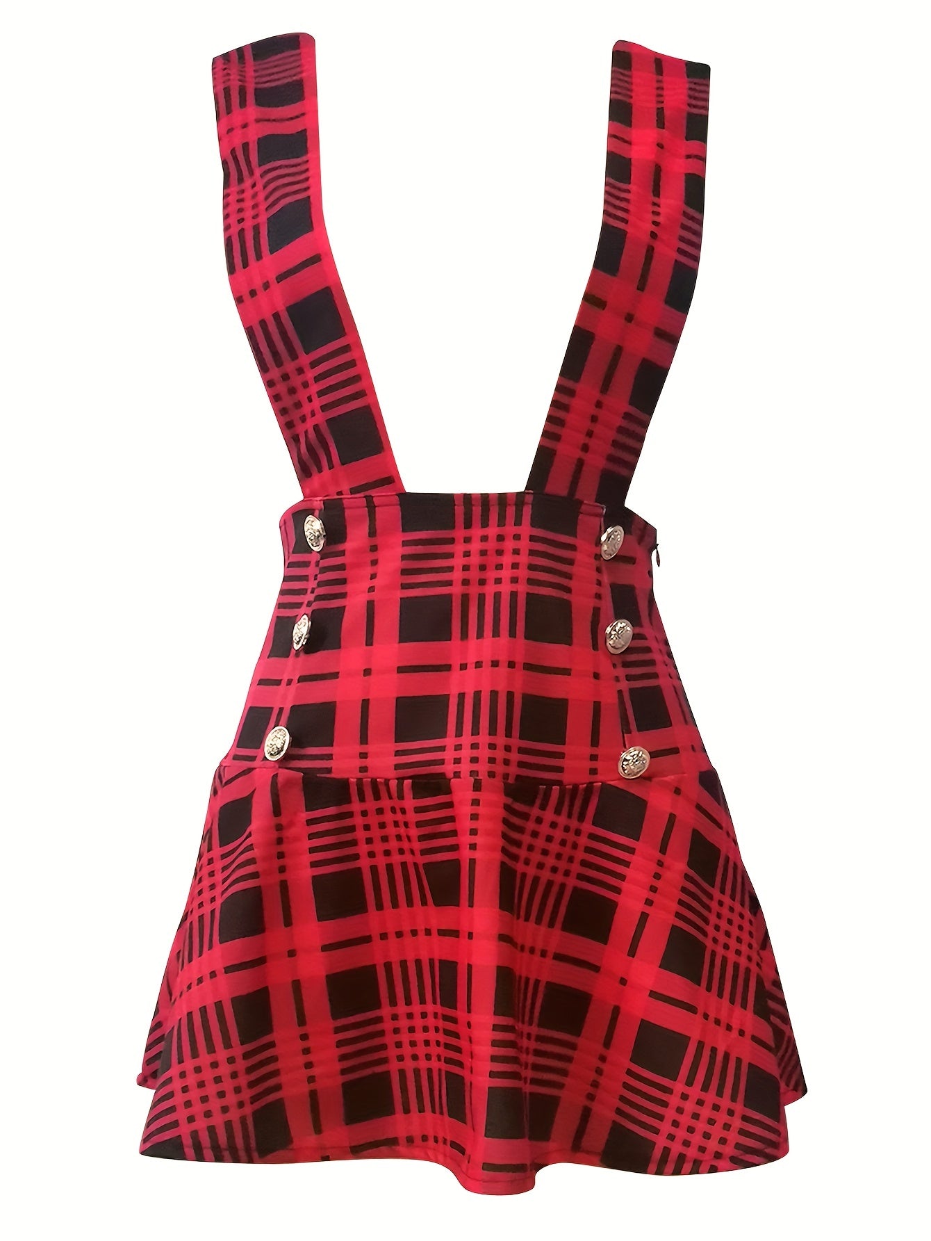 Plaid Print Dual Breasted Overall Skirt Casual Skirt