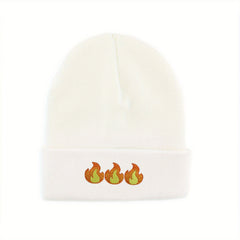Flame Embroidered Beanie Hip Hop Knitted Warm Skull Cap