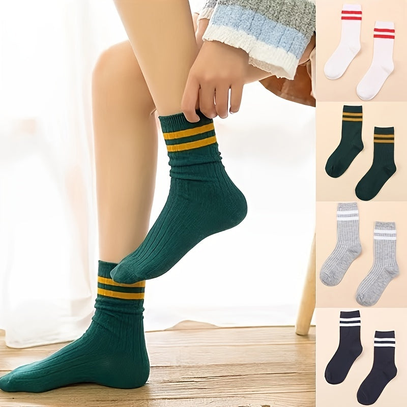 4 Pairs Striped Crew Socks Women's Stockings