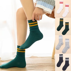 4 Pairs Striped Crew Socks Women's Stockings