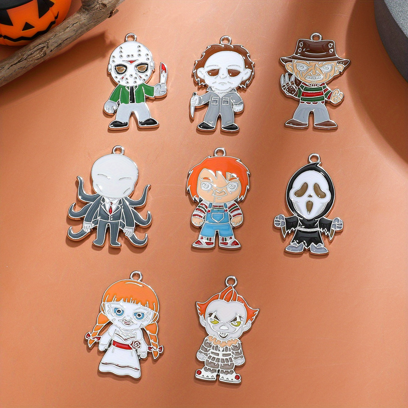 8pcs Cartoon Anime Pendant Set Keychain Necklace Earrings Bracelet Anklet