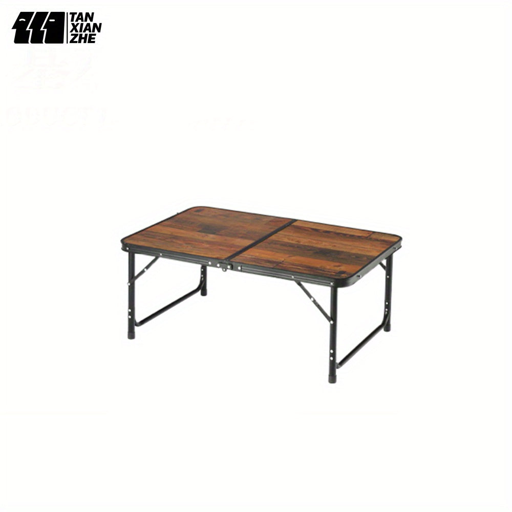 Portable Folding Camping Table Aluminum Vintage Wood Grain Finish