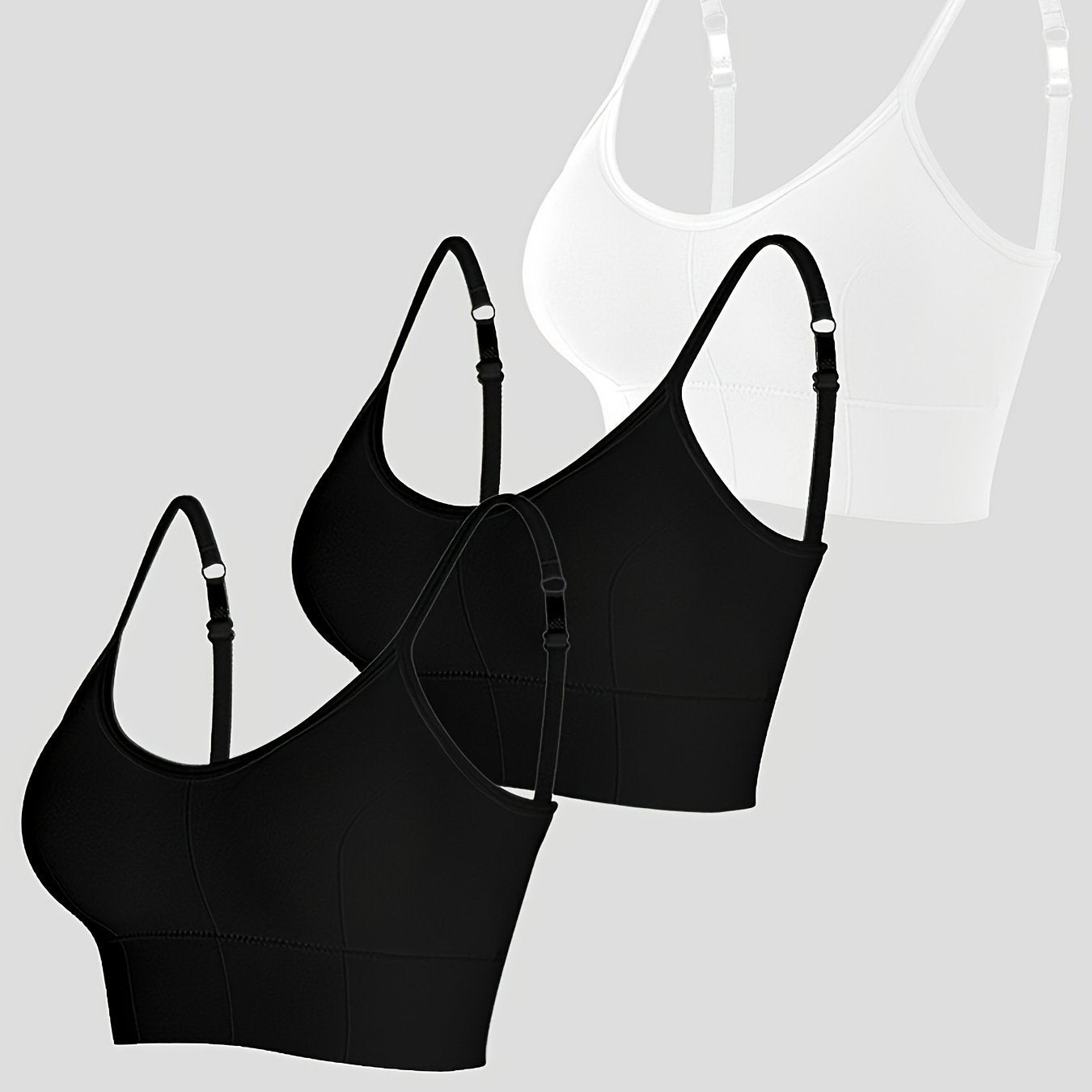 3pc Solid Sports Bras Comfy & Breathable Push Up Bra
