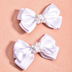2pcs Pearl Ribbon Bow Hair Clips Girls Accessories