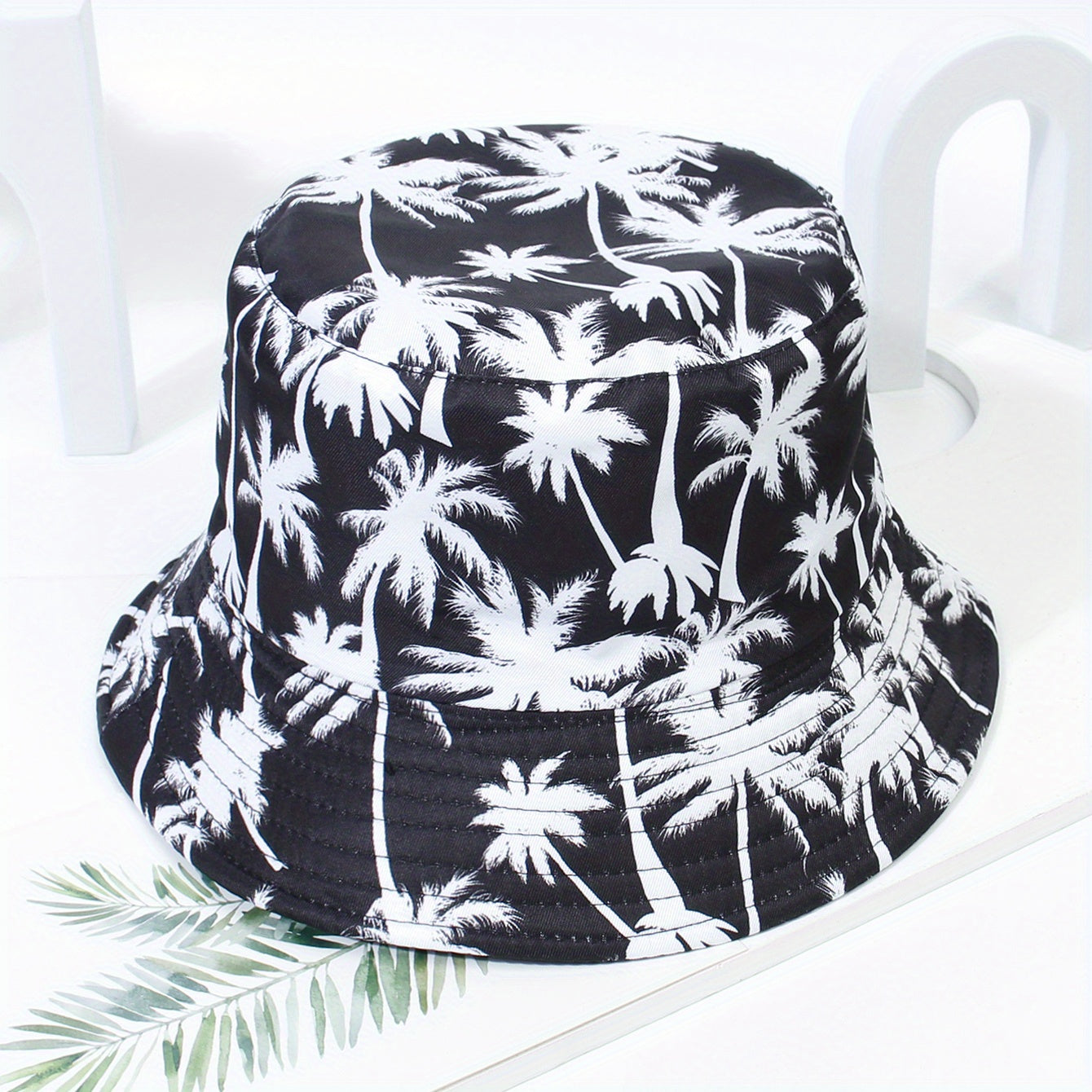 Coconut Tree Reversible Bucket Hat Fisherman Cap Sunscreen