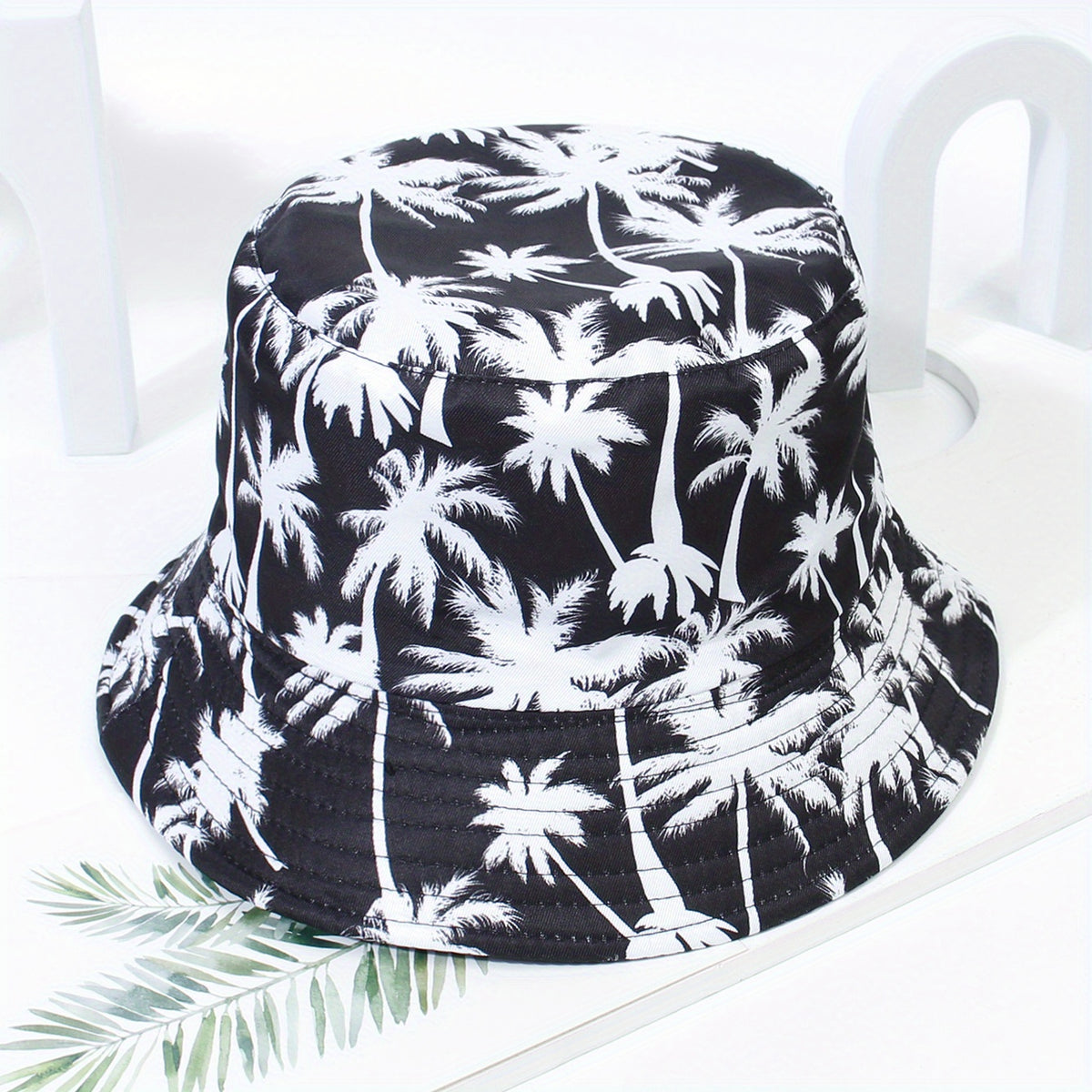 Coconut Tree Reversible Bucket Hat Fisherman Cap Sunscreen