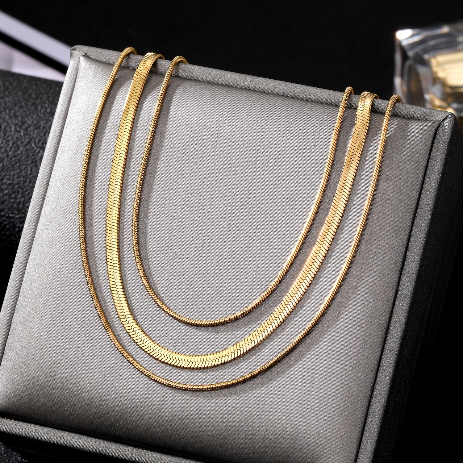 Golden 3-Layer Flat Snake Chain Necklace