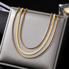 Golden 3-Layer Flat Snake Chain Necklace