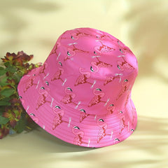 Flamingo Print Reversible Bucket Hat Candy Sunscreen Fisherman Cap