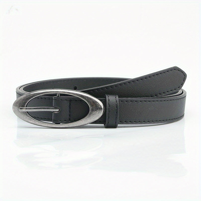 Matte PU Belt Oval Pin Buckle Solid Waistband Casual Jeans Pants Belt