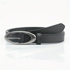 Matte PU Belt Oval Pin Buckle Solid Waistband Casual Jeans Pants Belt