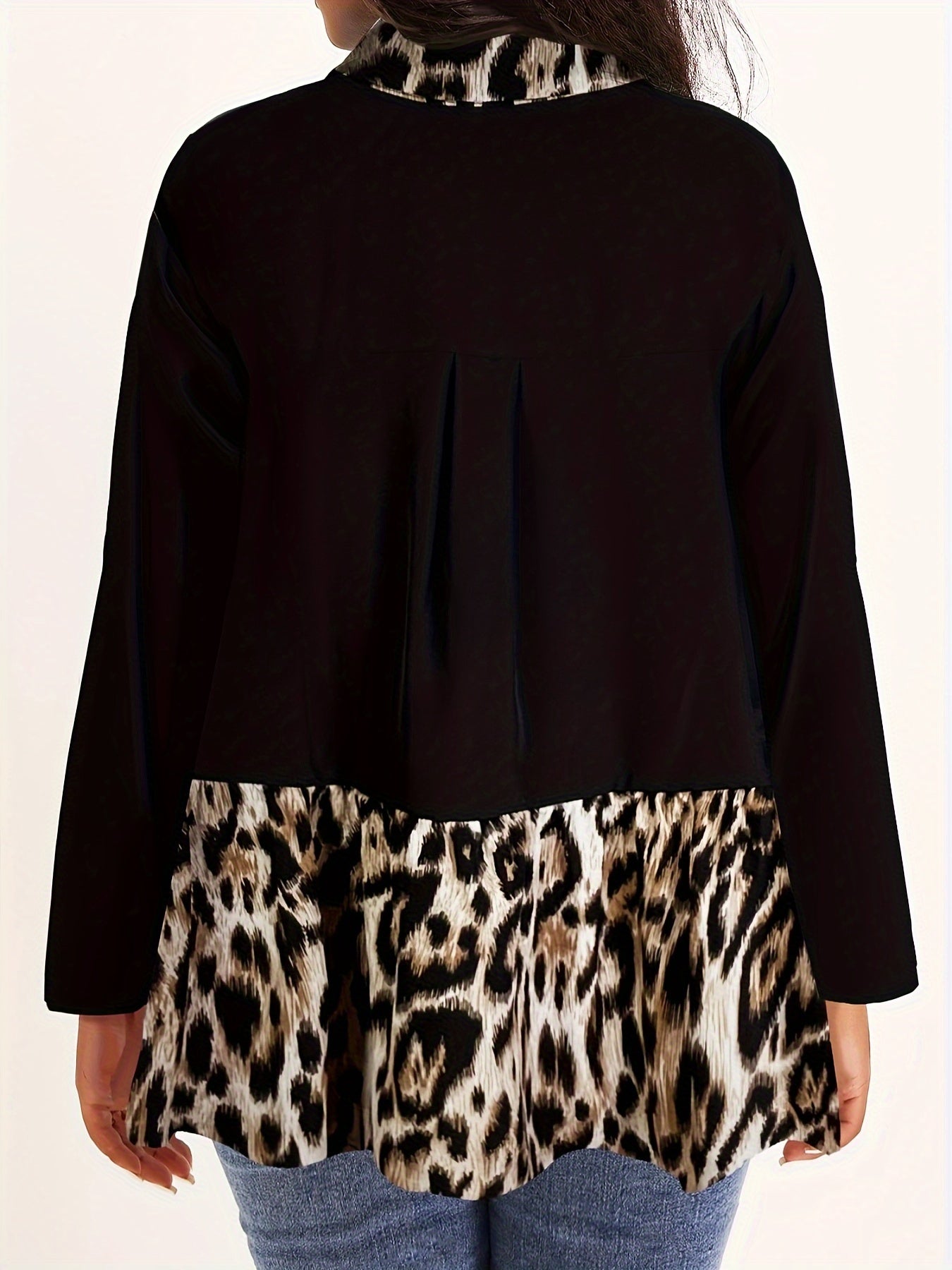 Casual Leopard Print Button Up Blouse