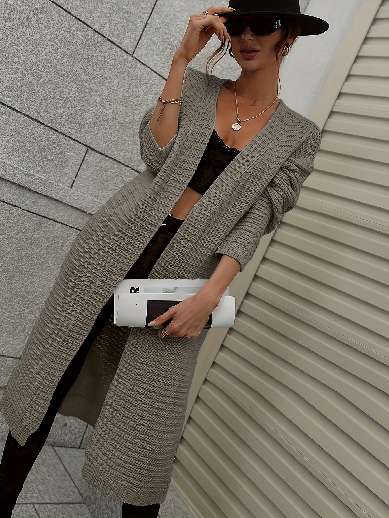  Open Front Long Sleeve Cardigan