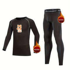 Kids Compression Fleece Sets Animal Pattern Crew Neck Pullover & Elastic Waist