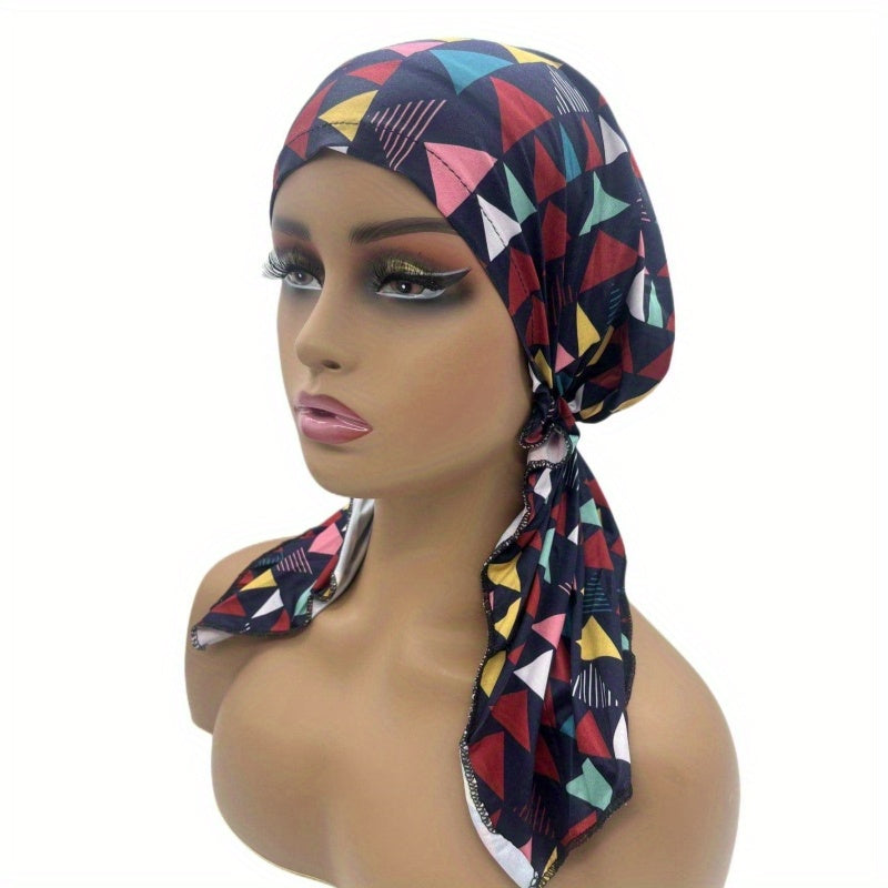Boho Rhombus Print Head Wrap Elastic Turban Cap Lightweight Beanie