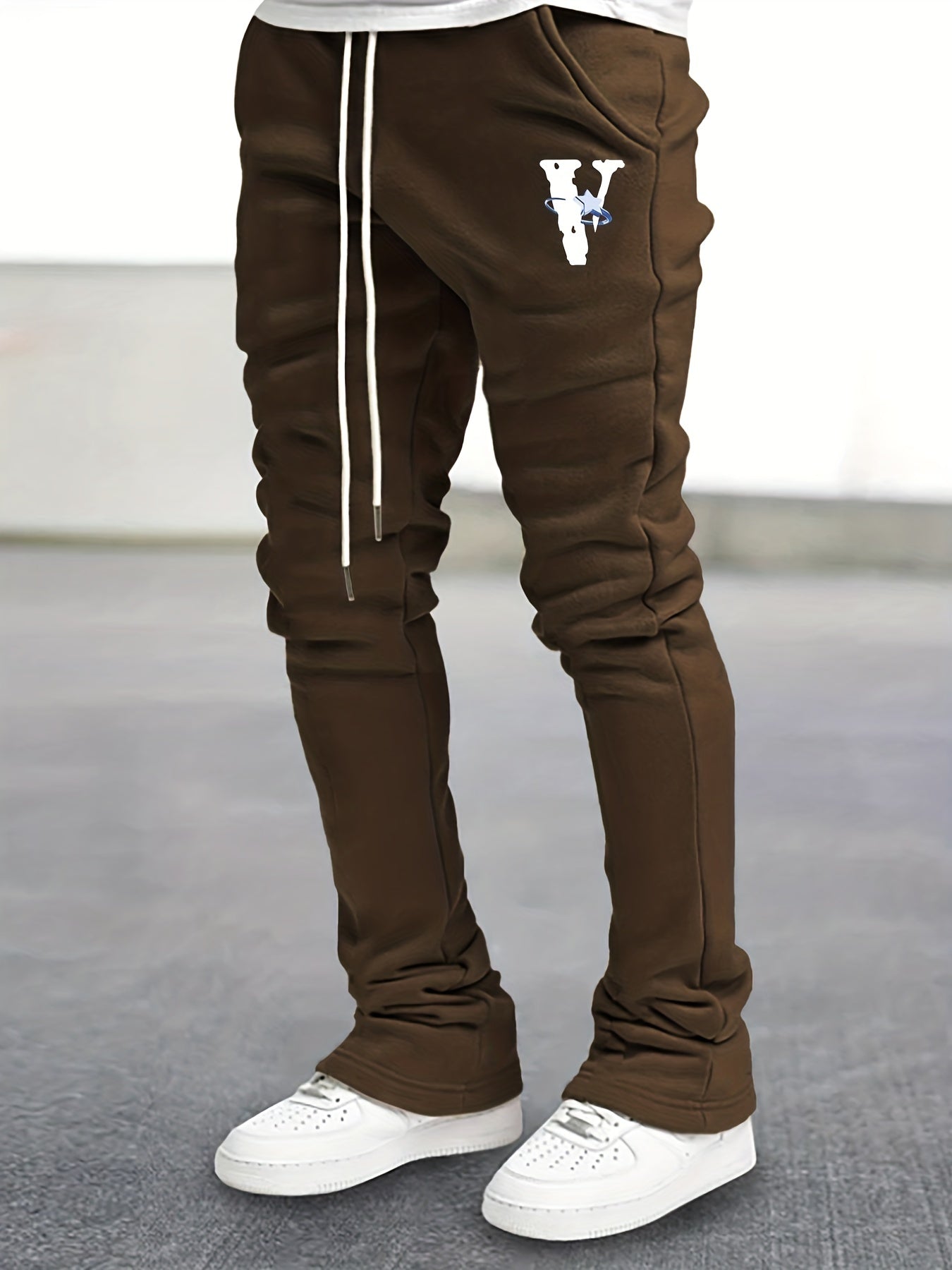 Men s Flare Pants V Pattern Drawstring
