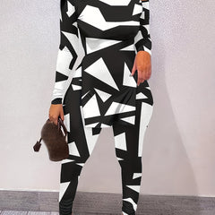  Geo Print One Shoulder Top & Leggings Set