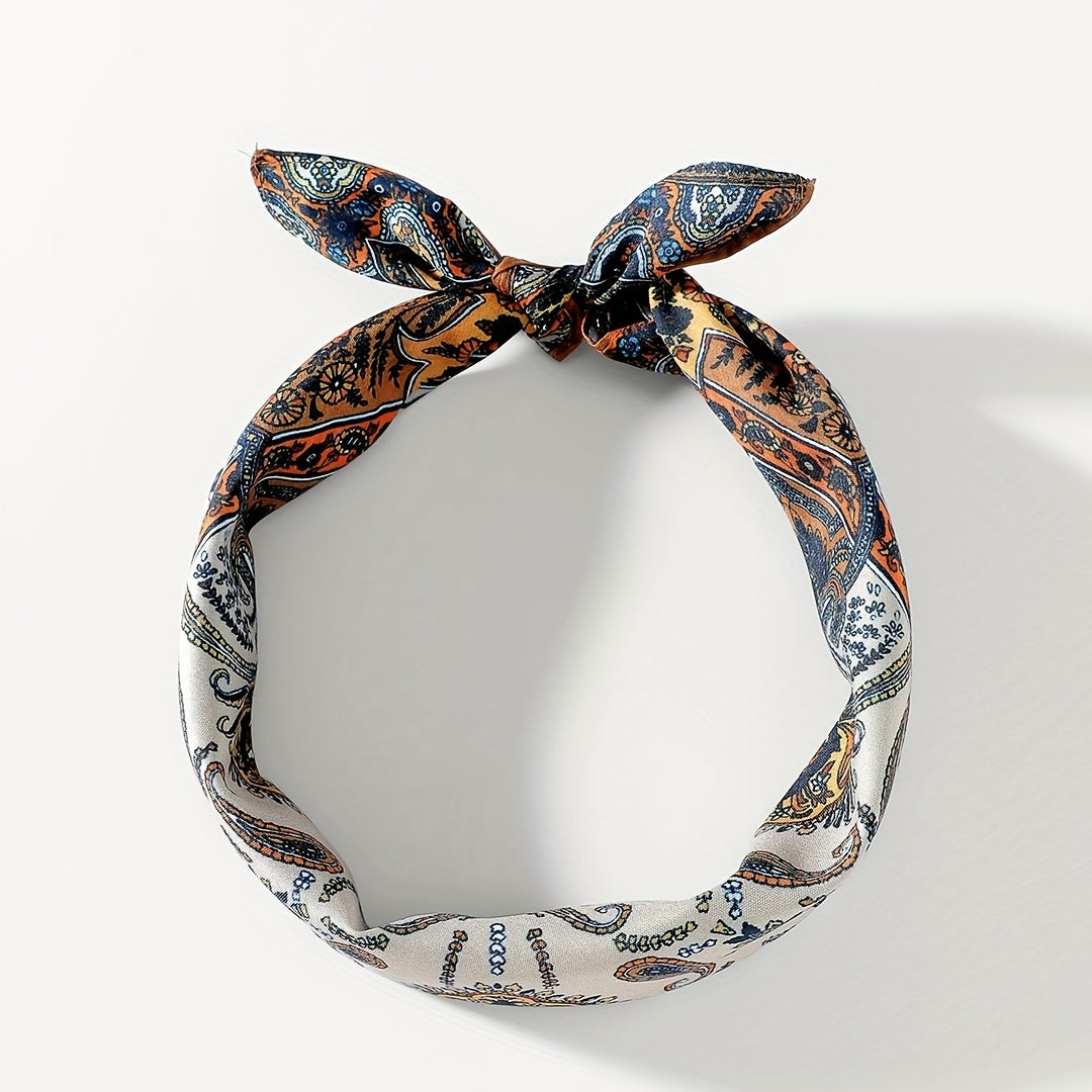 Paisley Print Hair Band Silk Formal Square Neck Scarf