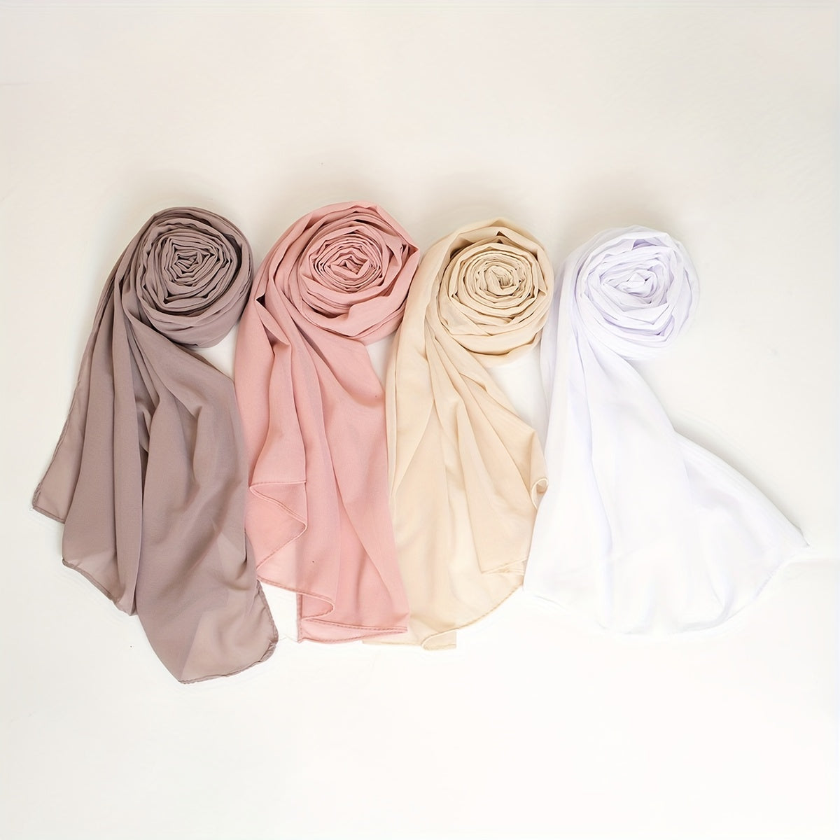 4pcs Chiffon Scarf Solid Hijab Thin Breathable Shawl Women Casual Headscarf