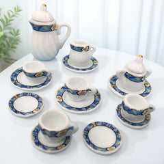 Miniature Tea Set for Dollhouse Decor, Tiny Cups & Teapot, Garden Scenes