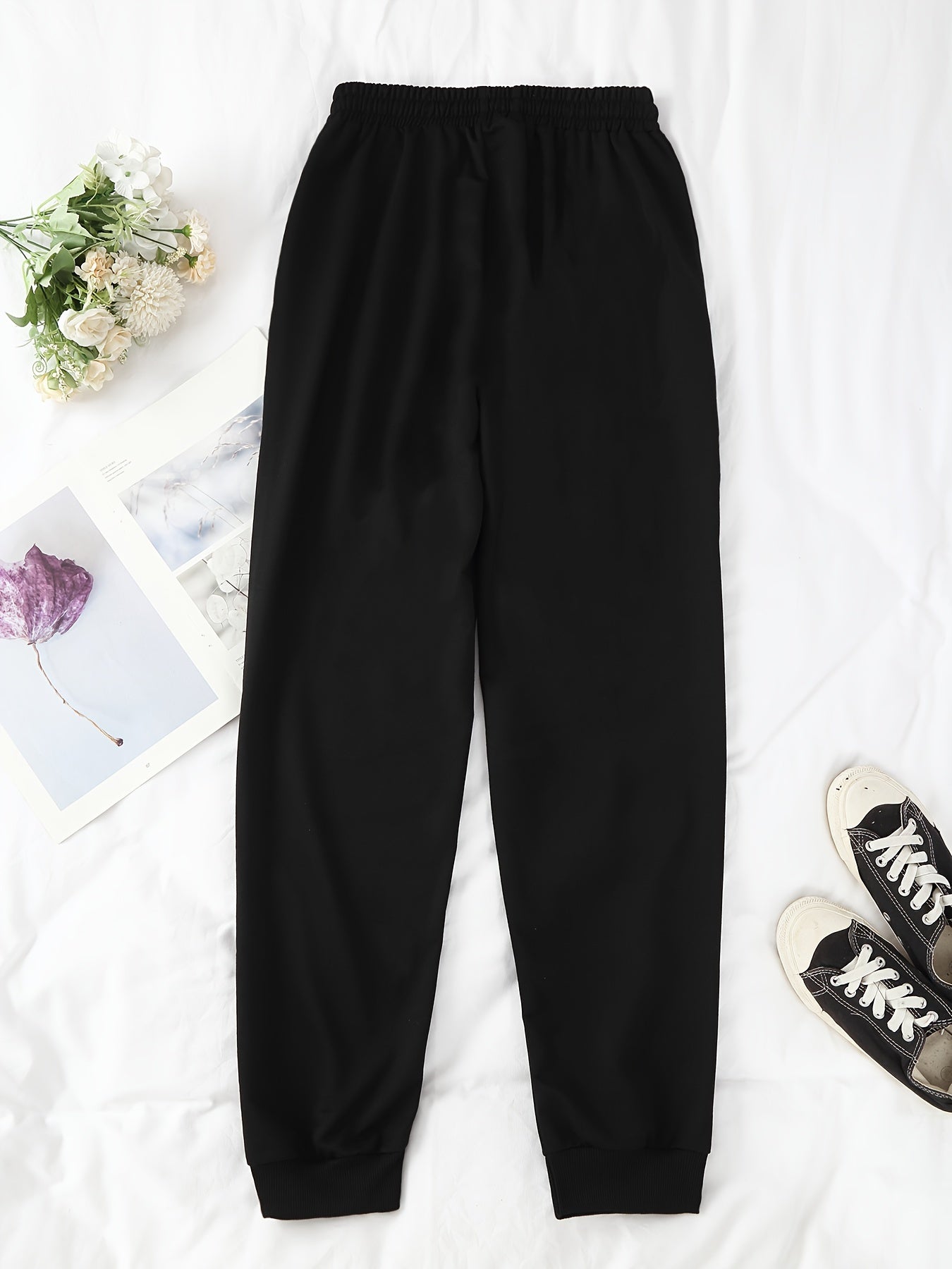 Heart Print Pants Casual Drawstring Elastic Waist Jogger Pants