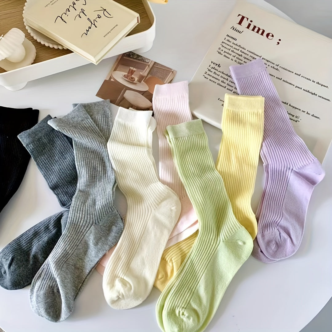 8 Pairs Women's Solid Breathable All match Socks Stockings & Hosiery
