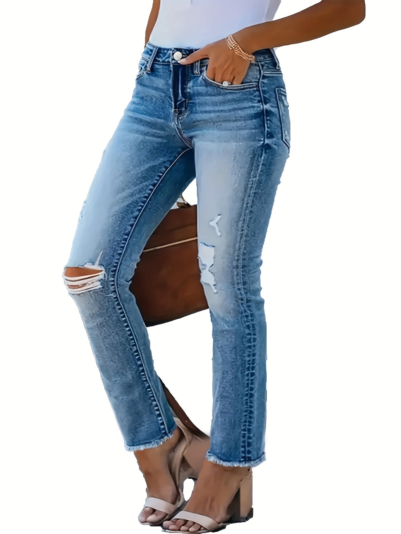  Women's Washed Ripped Stretch Jeans