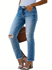  Women's Washed Ripped Stretch Jeans