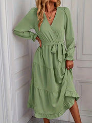 Women's Plus Solid Lantern Sleeve Smock Dress With Belt