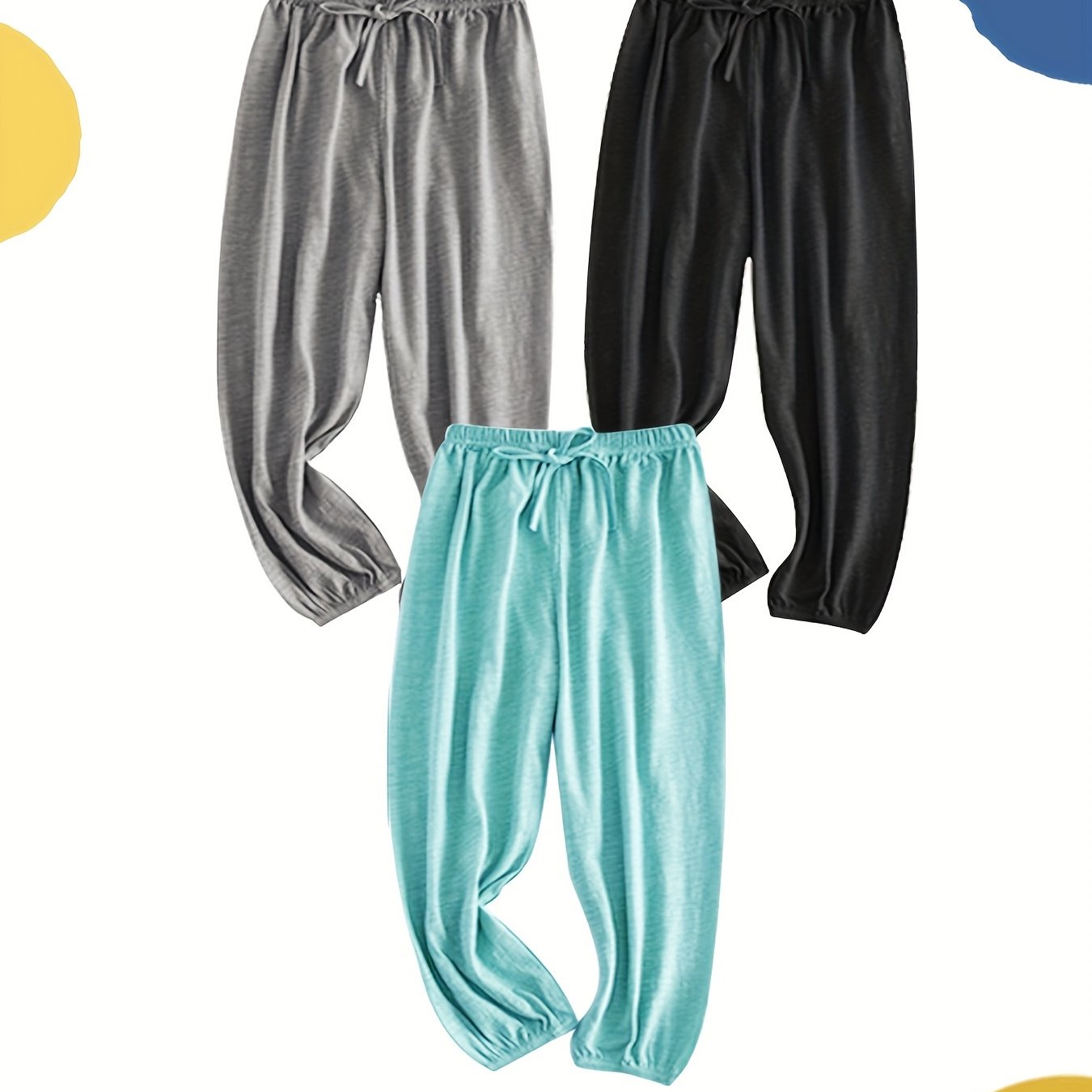 3pcs Girls Cotton Linen Casual Long Ankle Pants