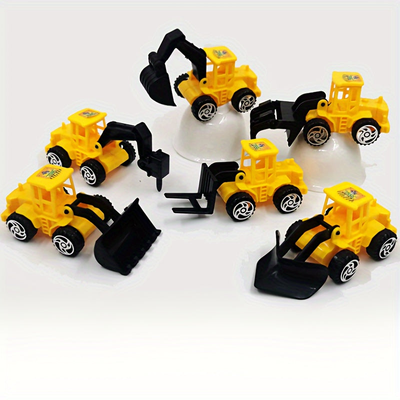 6pcs Engineering Car Simulation Model Ornament Decoration Excavator Bulldozer