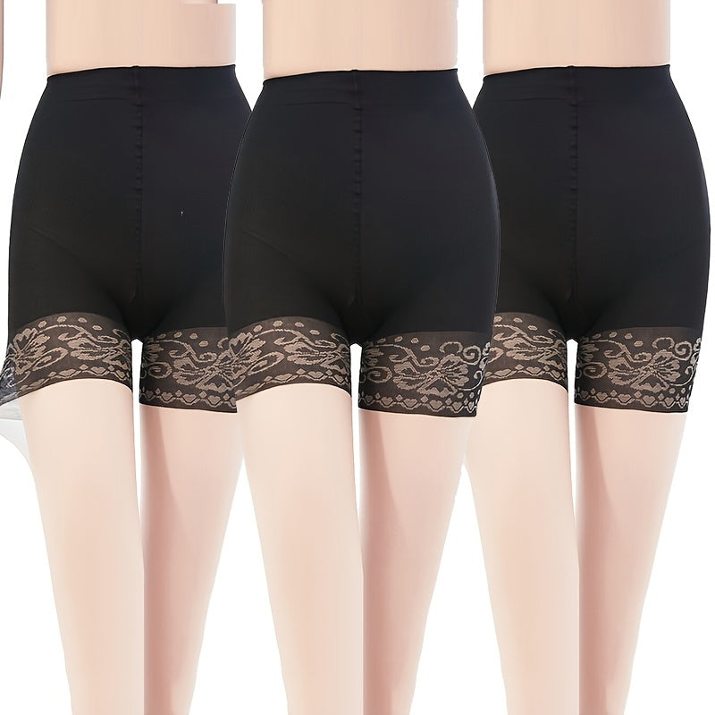 3 Pack Lace Stitching High Waist Sheer Footed Pantyhose Women's Stockings