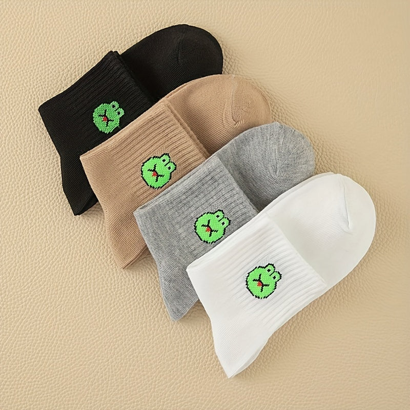 8 Pairs Frog Print & Funny Mid Tube Socks Women's Stockings