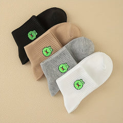 8 Pairs Frog Print & Funny Mid Tube Socks Women's Stockings