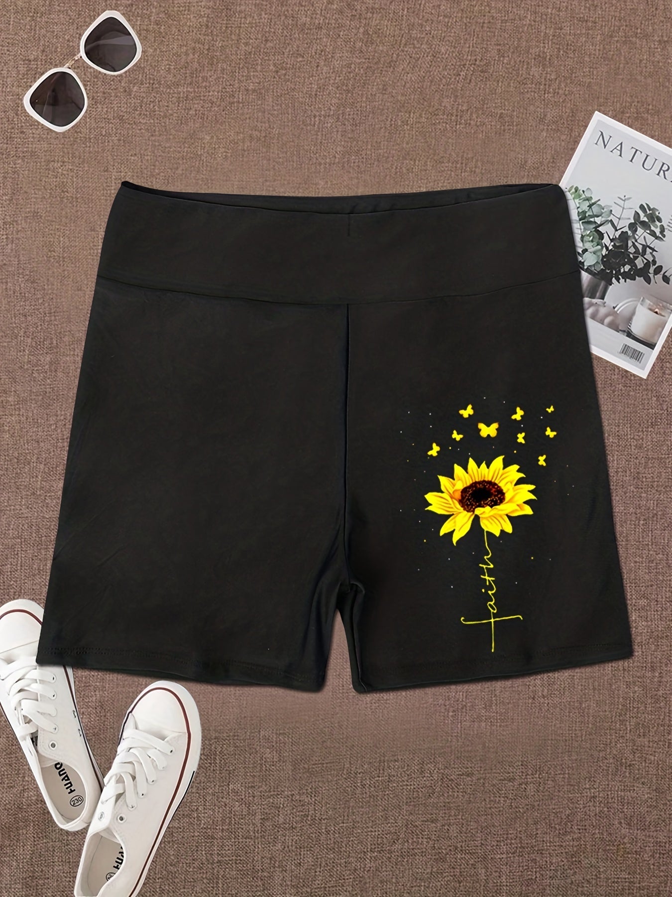 Faith Print High Waist Biker Shorts for Women