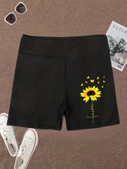 Faith Print High Waist Biker Shorts for Women