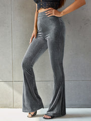  Solid Velvet High Rise Flared Leg Trousers