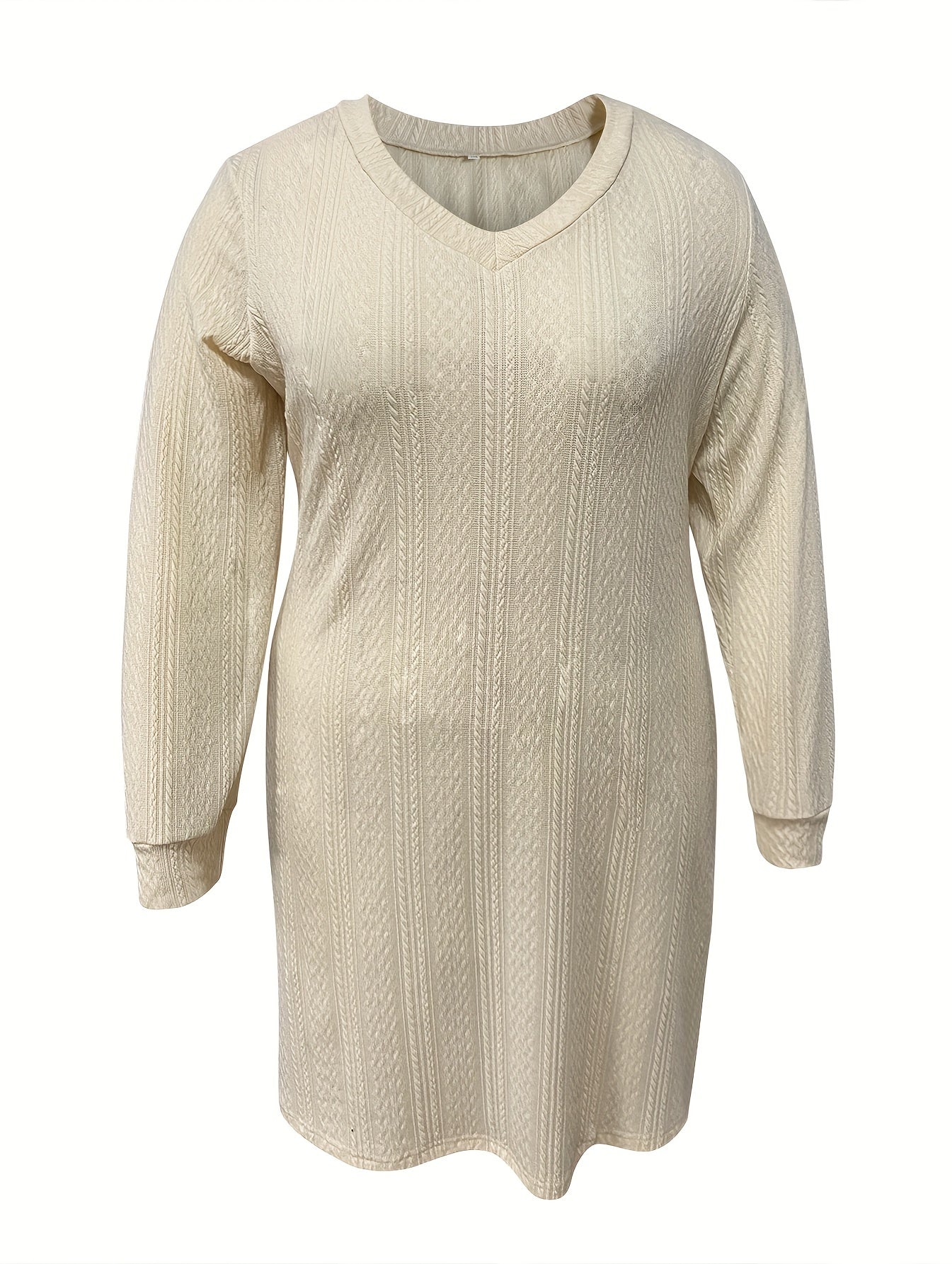 Long Sleeve V Neck Knit Dress