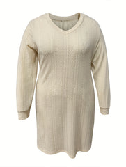  Long Sleeve V Neck Knit Dress