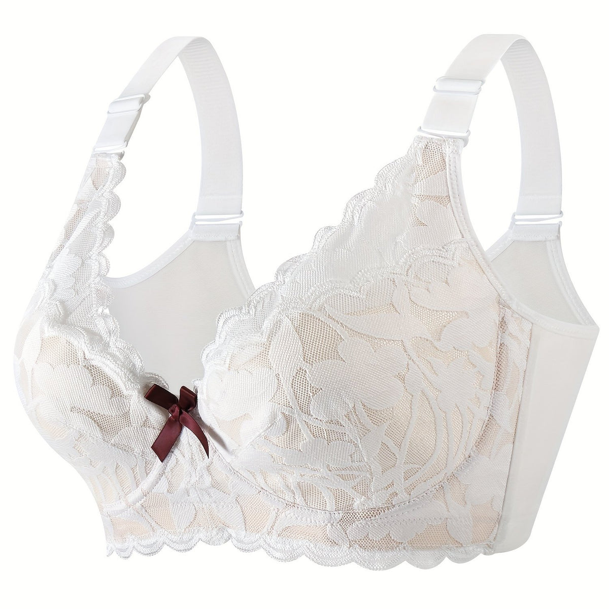  Bra Women's Plus Floral Lace Push Up Bow Front Soft Underwire Bra