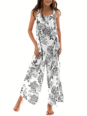 Girls Boho Floral Maxi Backless Jumpsuit Teen Wide Leg Rompers