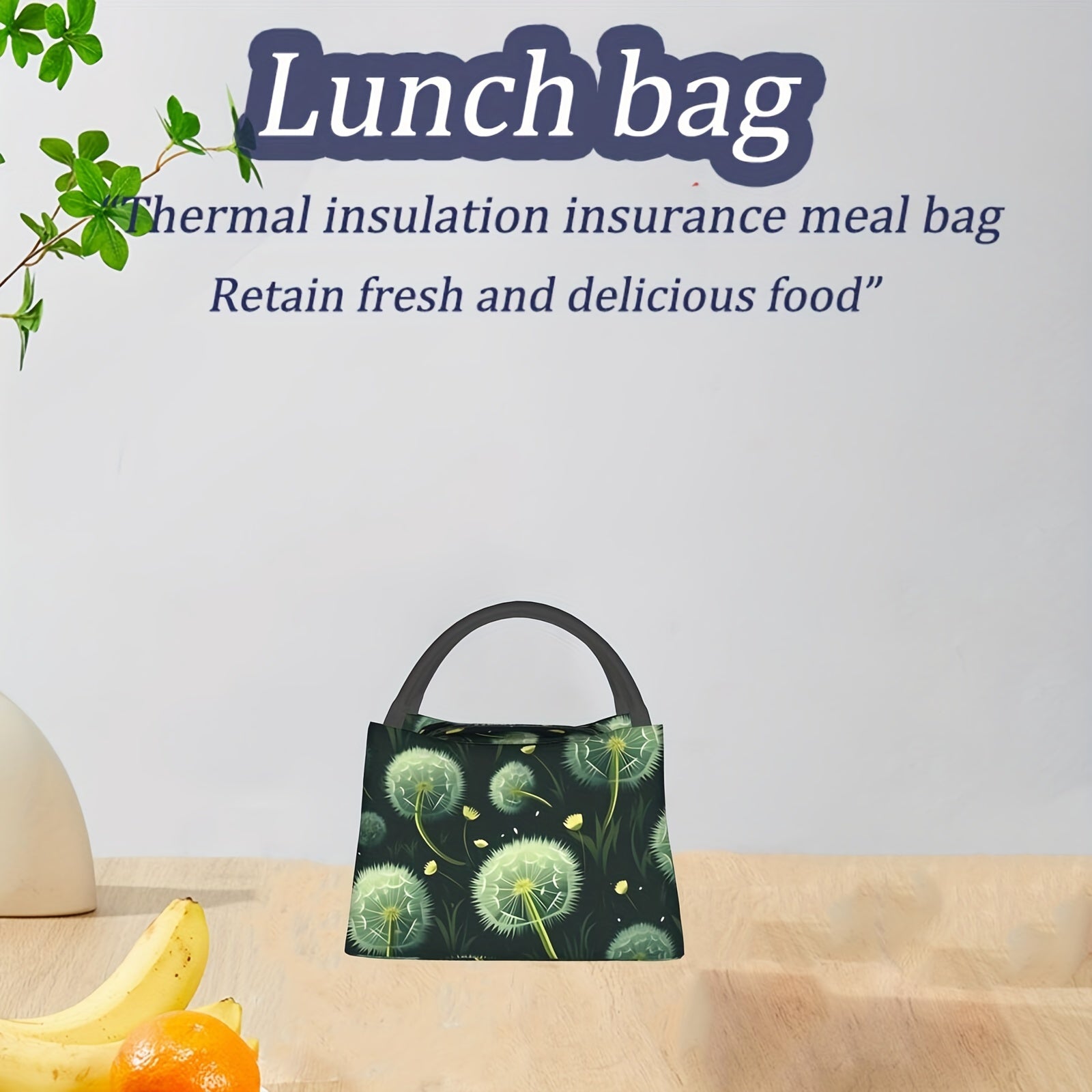 Dandelion Pattern Insulated Lunch Bag for Work and Picnics