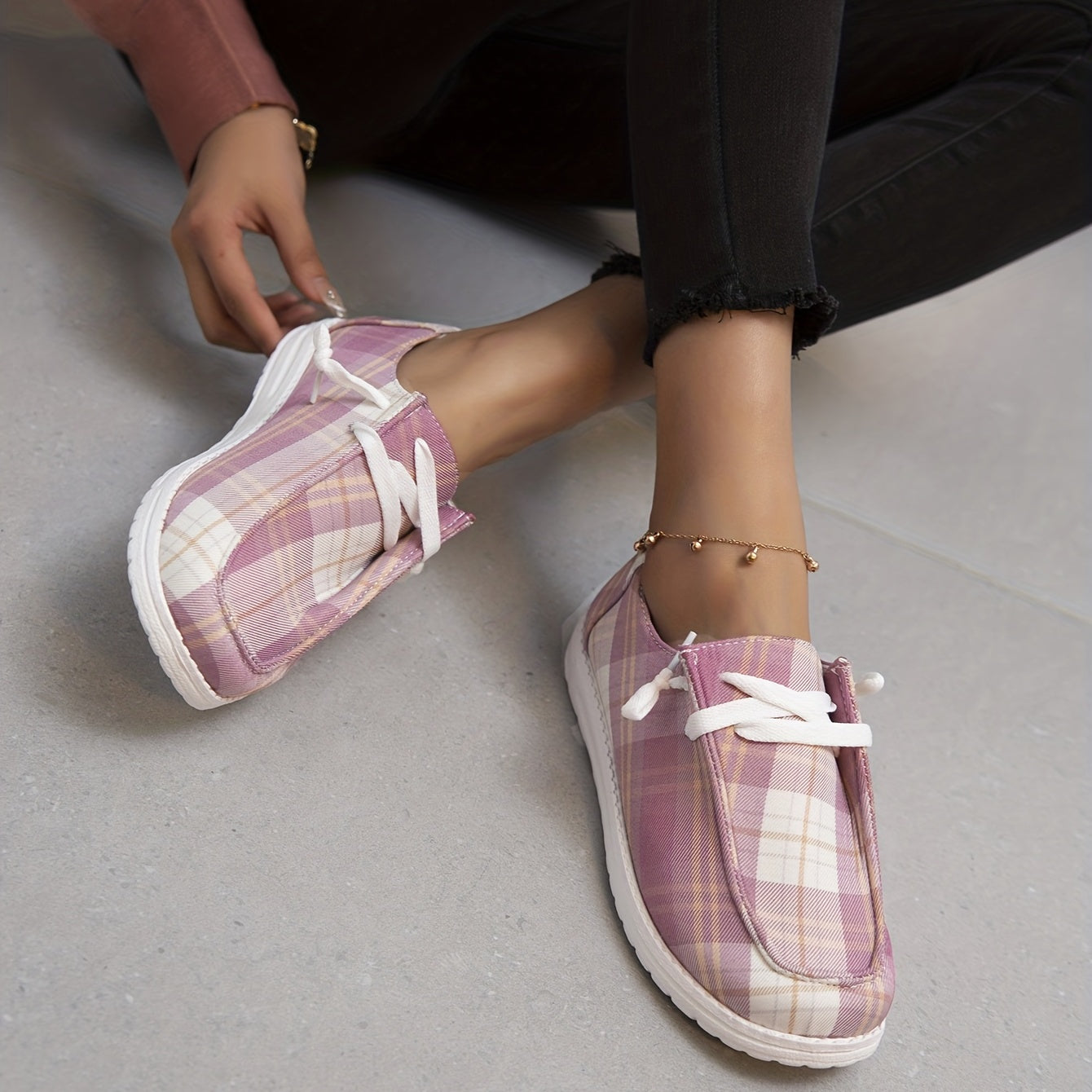 Women's Plaid Canvas Shoes Casual Sneakers Lace Up Outdoor All Match