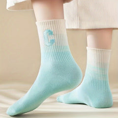 5 Pairs Letter Print Socks Women's Mid Tube Stockings