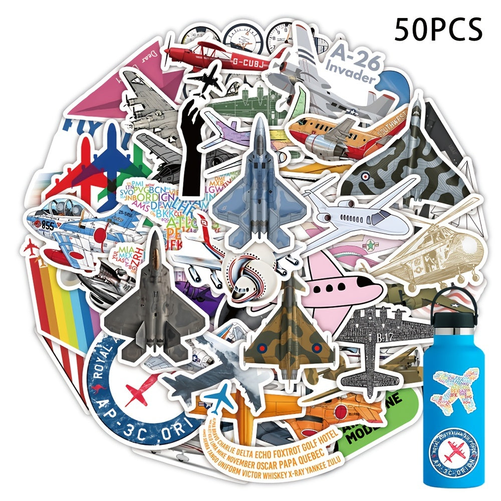 50pcs Aircraft Waterproof Decals For Bottles Laptop Luggage