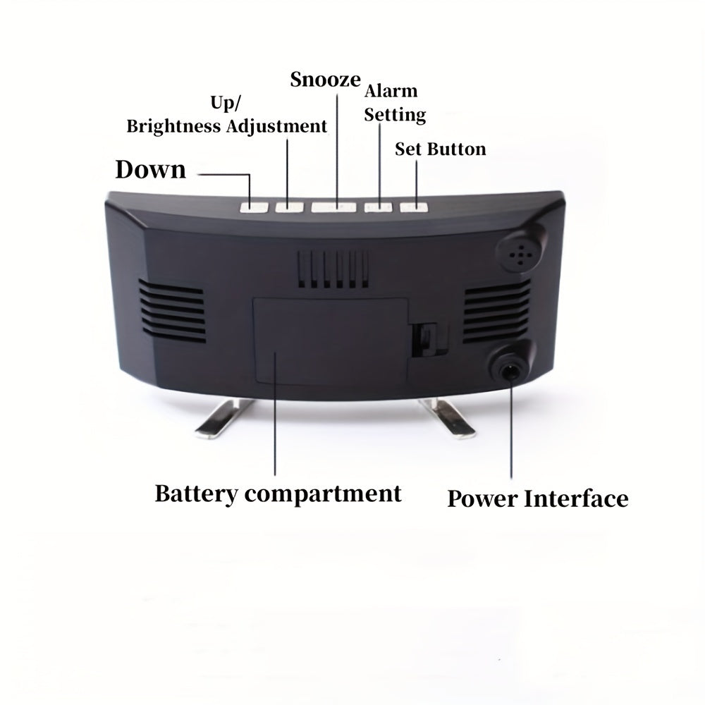 Curved Screen Digital Alarm Clock Temperature Humidity 3 Alarms Unlimited Snooze