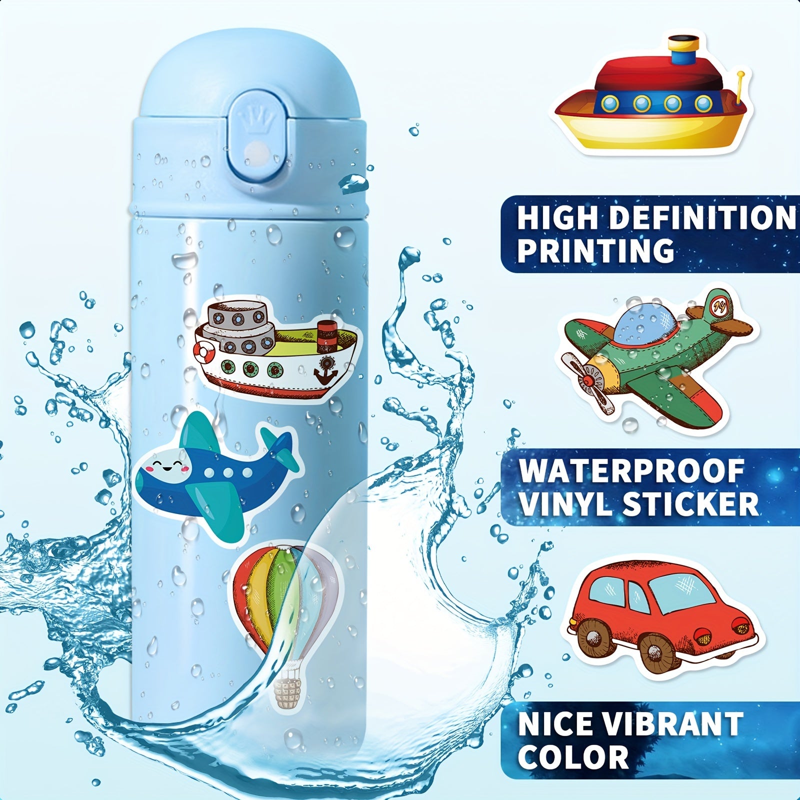 100pcs Cartoon Traffic Vehicle Stickers for Laptop Car Bicycle Luggage