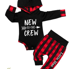 Newborn Baby Boy Clothes Plaid Hoodies Romper Long Pants 2PCS Outfits Set